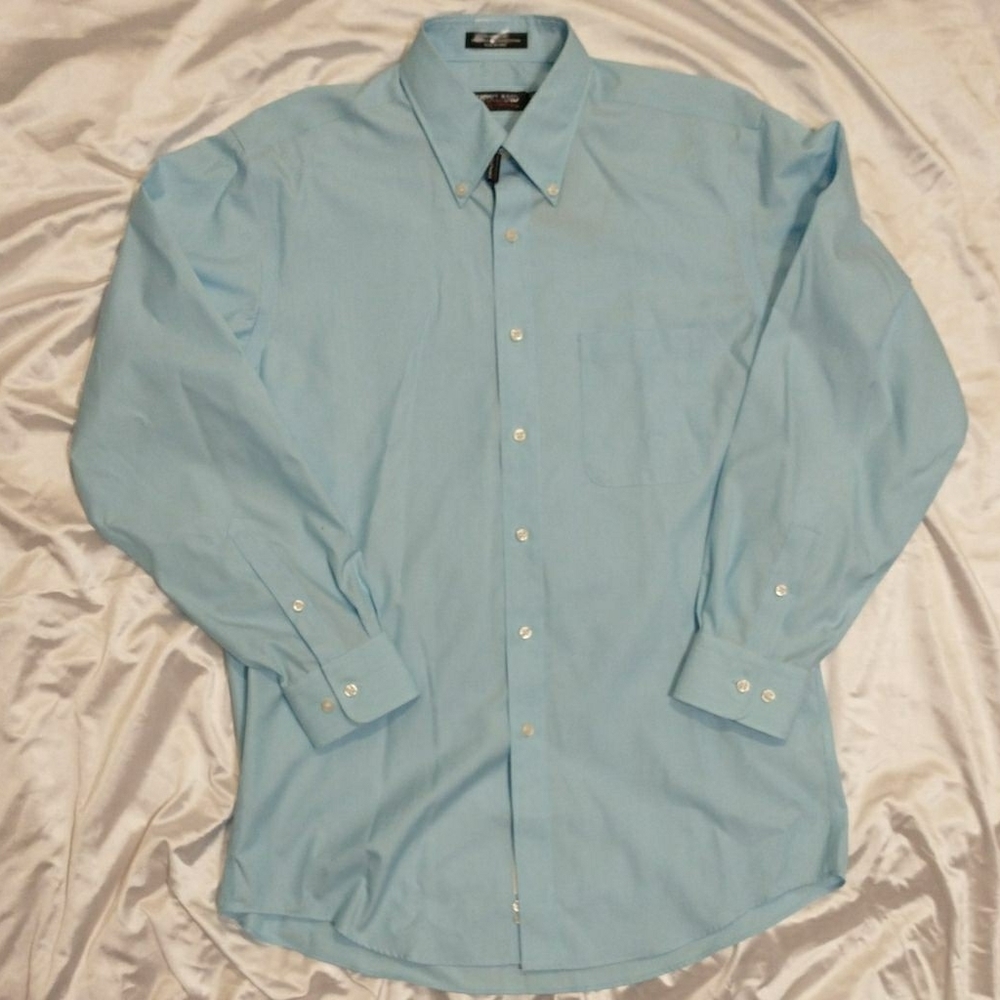 Kirkland blue & white stripped button up shirt